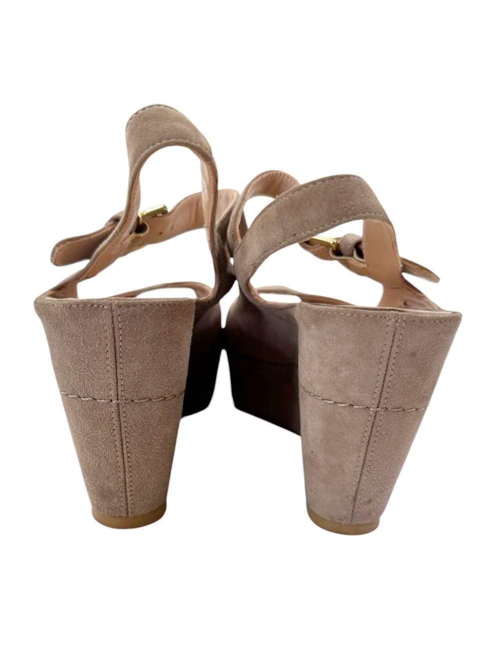 Stuart Weitzman Turnover Suede Wedge Shoes Sandals Taupe Beige Size 7 - Picture 7 of 14